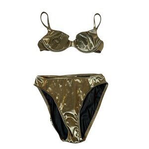 Vintage 90s Victoria’s Secret Bikini Set Gold High Cut Bottoms Size Large